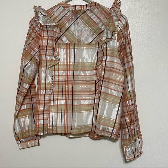 CURRENT AIR ANTHROPOLOGIE Pink Rose Plaid Ruffle Blouse Size XS NWT - Picture 11 of 11